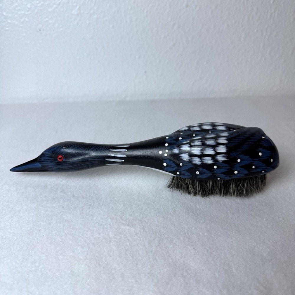 Vintage Duck Lint‎ Remover Brush Mallard Painted Loon Shoe Brush Blue Primitive